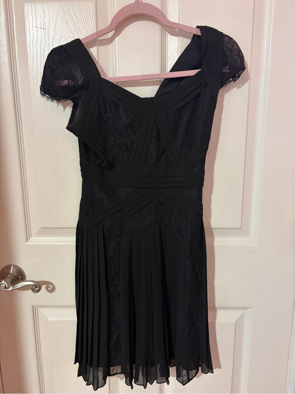 BCBG Black Lace Pleated Cocktail Dress
